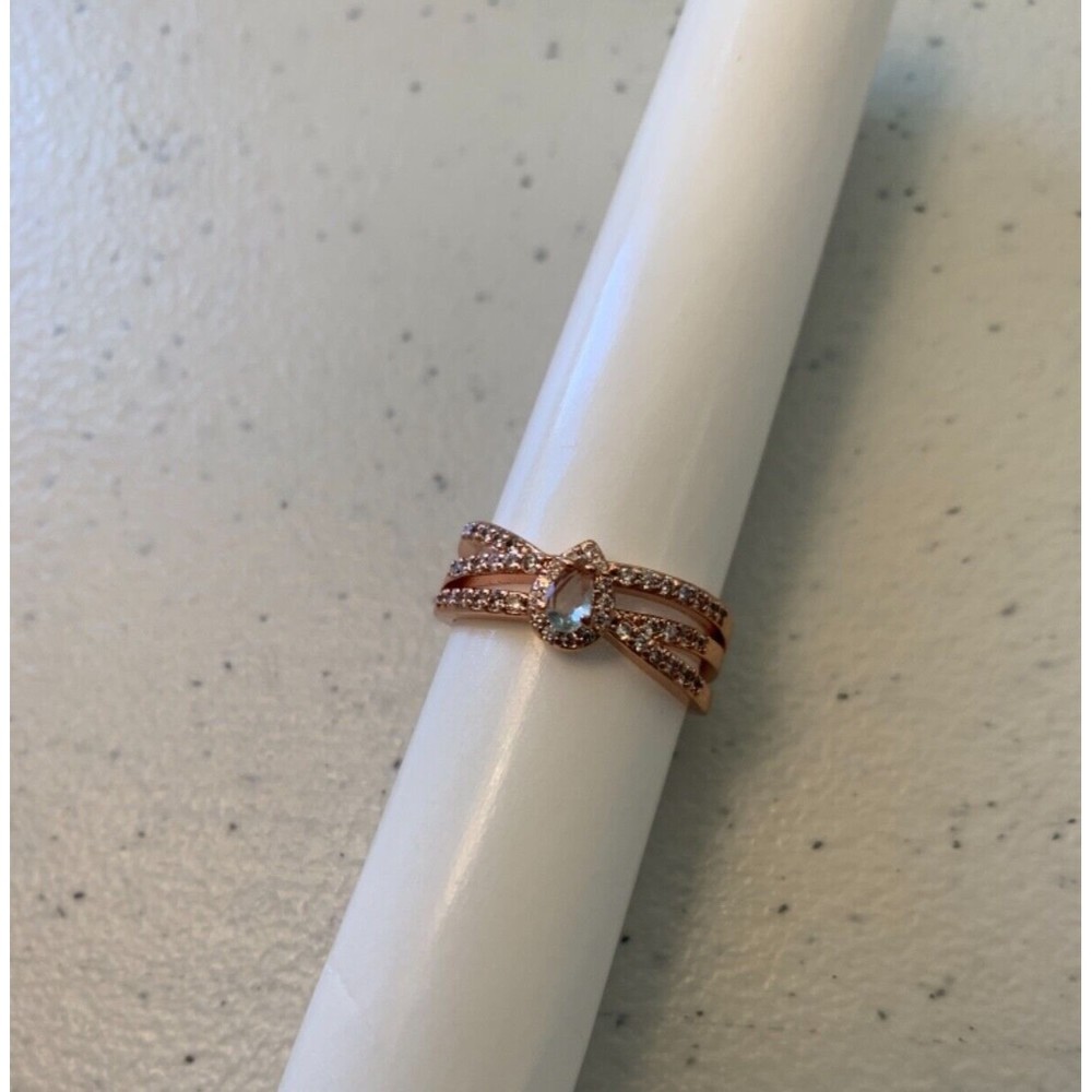 aquamarine March Birthstone rose gold ring 8 triple band